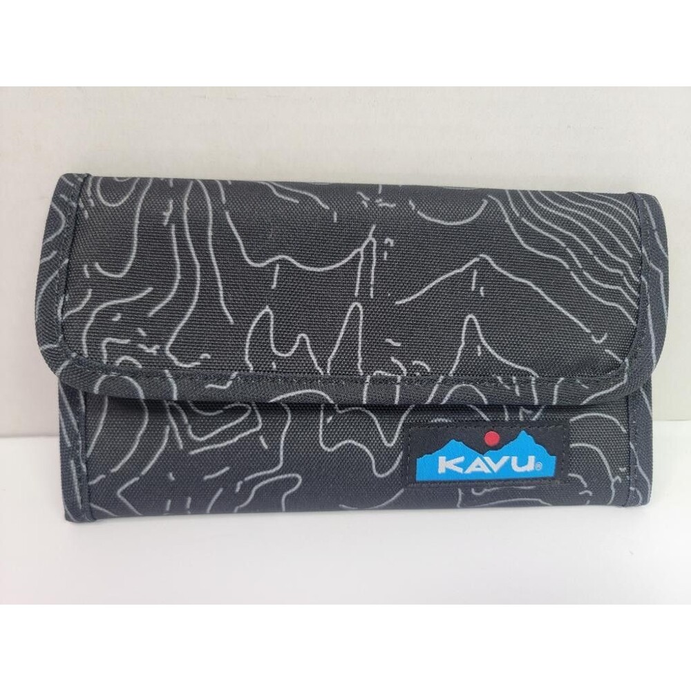 Kavu Womens Big Spender Wallet Black Topo Map Canvas Tri-Fold Clutch